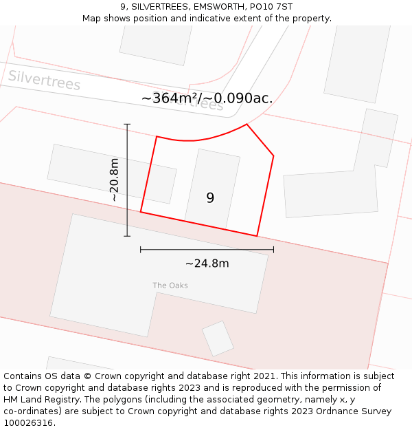 9, SILVERTREES, EMSWORTH, PO10 7ST: Plot and title map