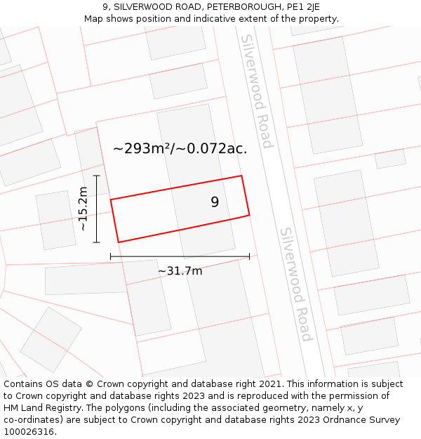 9, SILVERWOOD ROAD, PETERBOROUGH, PE1 2JE: Plot and title map