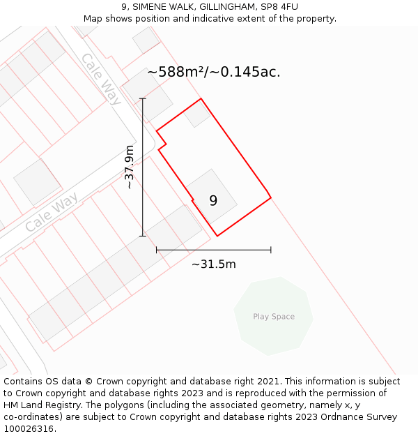 9, SIMENE WALK, GILLINGHAM, SP8 4FU: Plot and title map