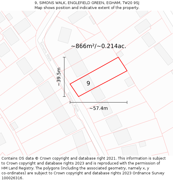 9, SIMONS WALK, ENGLEFIELD GREEN, EGHAM, TW20 9SJ: Plot and title map