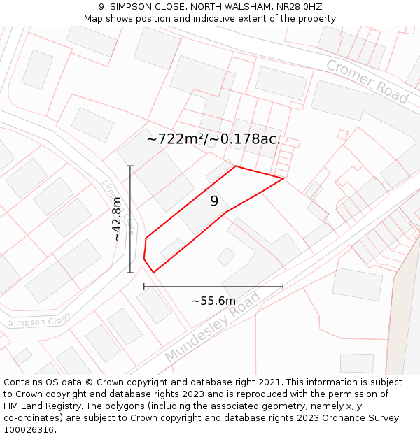 9, SIMPSON CLOSE, NORTH WALSHAM, NR28 0HZ: Plot and title map