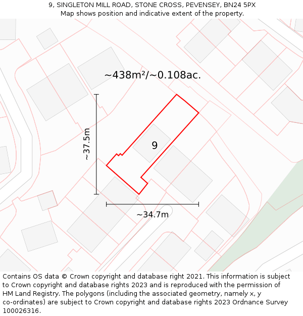 9, SINGLETON MILL ROAD, STONE CROSS, PEVENSEY, BN24 5PX: Plot and title map