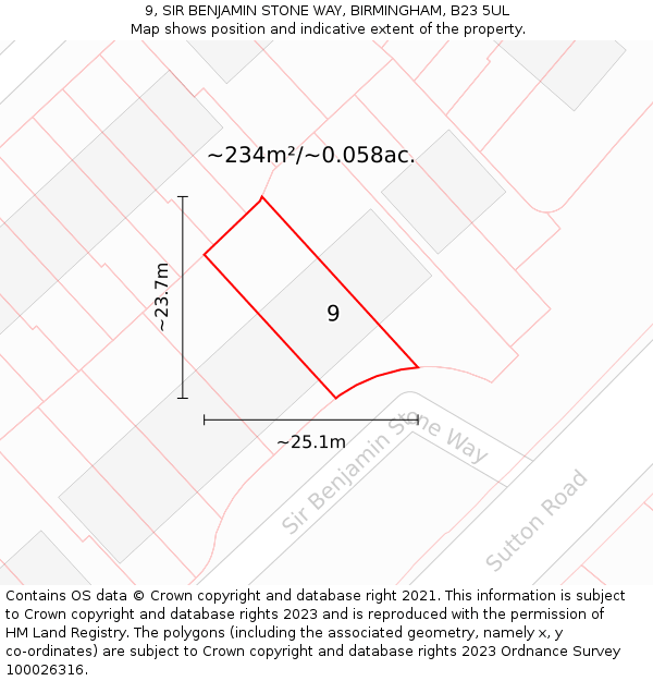 9, SIR BENJAMIN STONE WAY, BIRMINGHAM, B23 5UL: Plot and title map