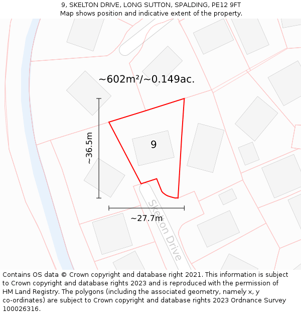 9, SKELTON DRIVE, LONG SUTTON, SPALDING, PE12 9FT: Plot and title map