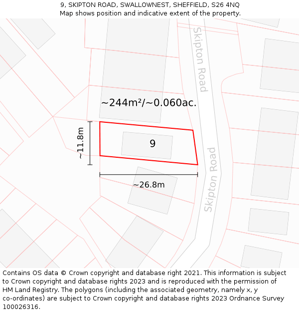 9, SKIPTON ROAD, SWALLOWNEST, SHEFFIELD, S26 4NQ: Plot and title map
