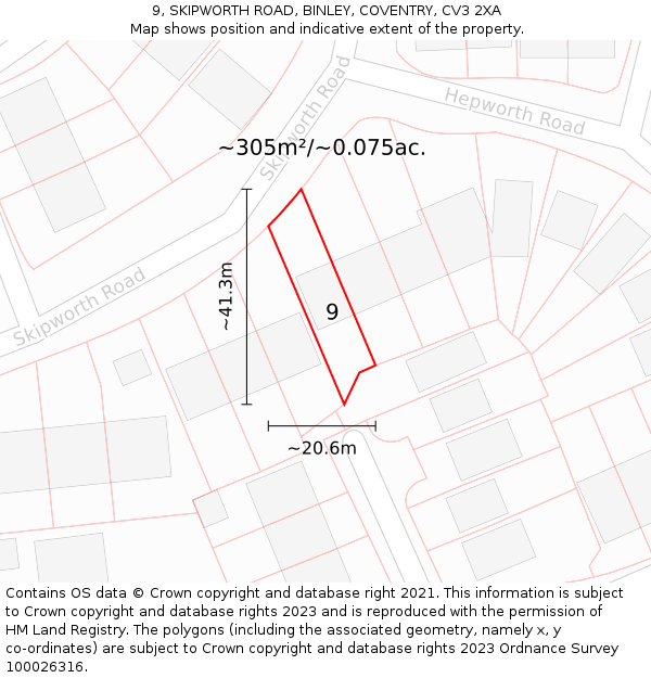 9, SKIPWORTH ROAD, BINLEY, COVENTRY, CV3 2XA: Plot and title map