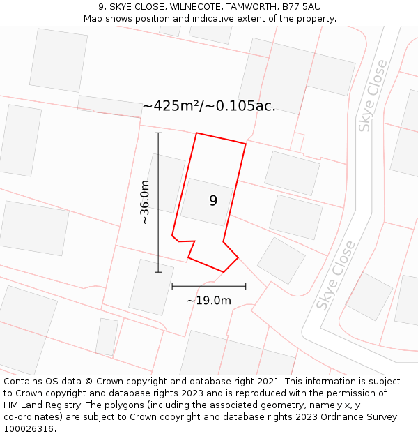 9, SKYE CLOSE, WILNECOTE, TAMWORTH, B77 5AU: Plot and title map