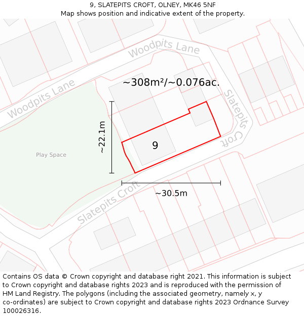 9, SLATEPITS CROFT, OLNEY, MK46 5NF: Plot and title map