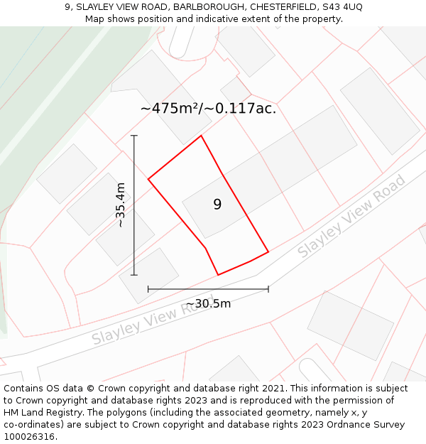 9, SLAYLEY VIEW ROAD, BARLBOROUGH, CHESTERFIELD, S43 4UQ: Plot and title map