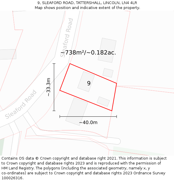 9, SLEAFORD ROAD, TATTERSHALL, LINCOLN, LN4 4LR: Plot and title map
