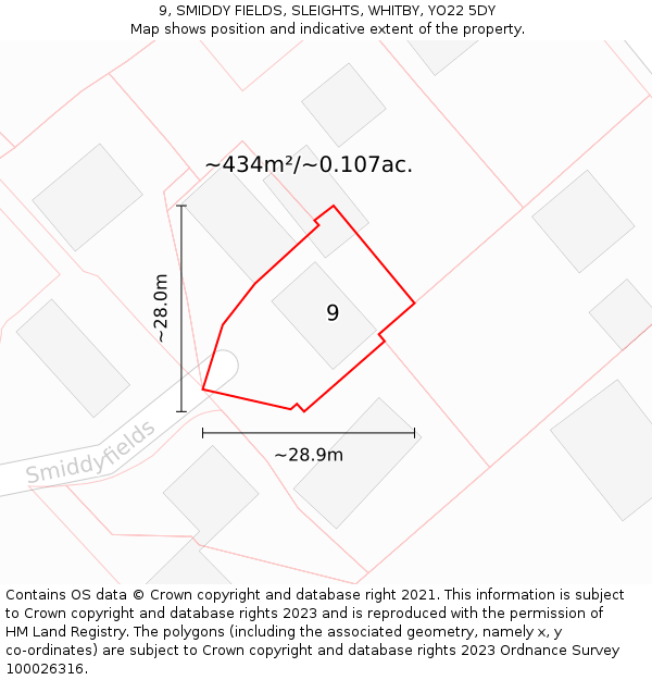 9, SMIDDY FIELDS, SLEIGHTS, WHITBY, YO22 5DY: Plot and title map