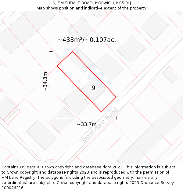 9, SMITHDALE ROAD, NORWICH, NR5 0LJ: Plot and title map