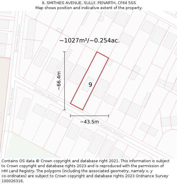 9, SMITHIES AVENUE, SULLY, PENARTH, CF64 5SS: Plot and title map