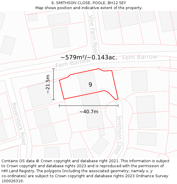 9, SMITHSON CLOSE, POOLE, BH12 5EY: Plot and title map