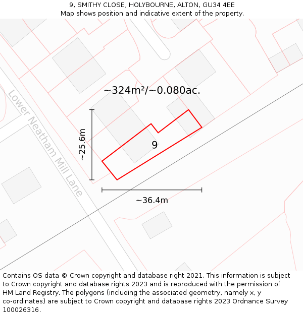 9, SMITHY CLOSE, HOLYBOURNE, ALTON, GU34 4EE: Plot and title map