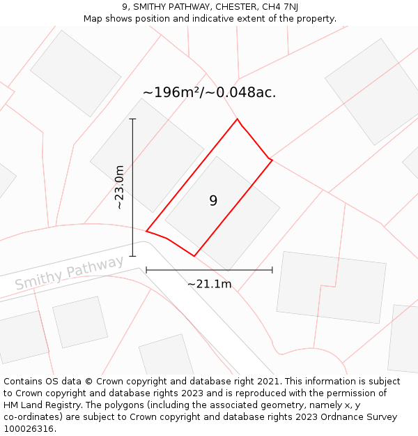 9, SMITHY PATHWAY, CHESTER, CH4 7NJ: Plot and title map