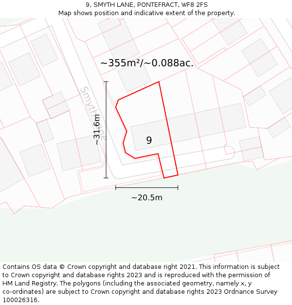9, SMYTH LANE, PONTEFRACT, WF8 2FS: Plot and title map