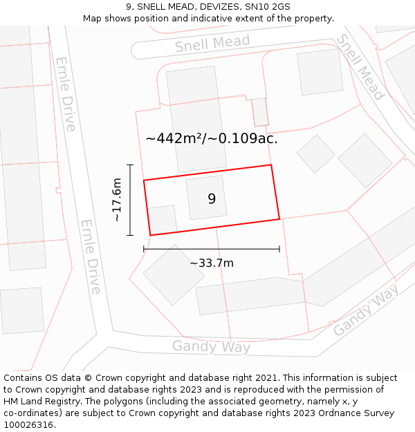 9, SNELL MEAD, DEVIZES, SN10 2GS: Plot and title map