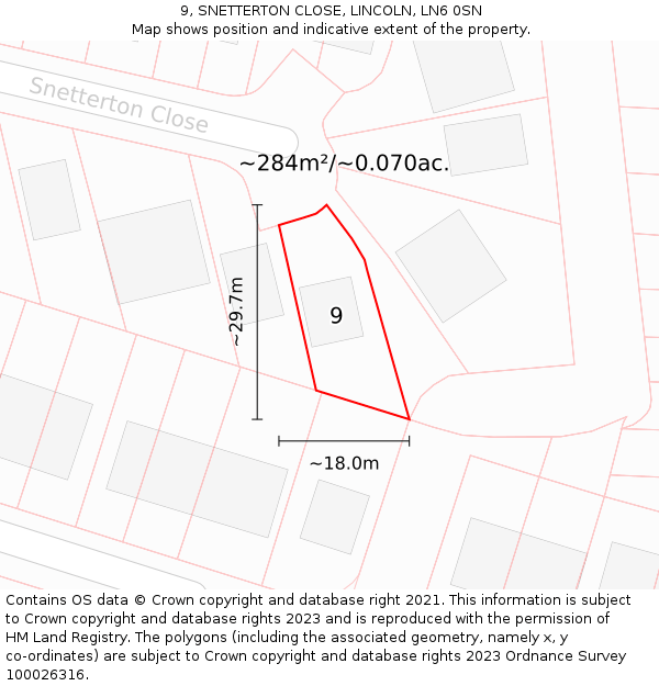 9, SNETTERTON CLOSE, LINCOLN, LN6 0SN: Plot and title map
