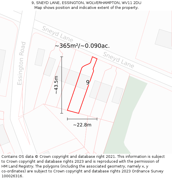 9, SNEYD LANE, ESSINGTON, WOLVERHAMPTON, WV11 2DU: Plot and title map