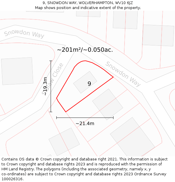 9, SNOWDON WAY, WOLVERHAMPTON, WV10 6JZ: Plot and title map