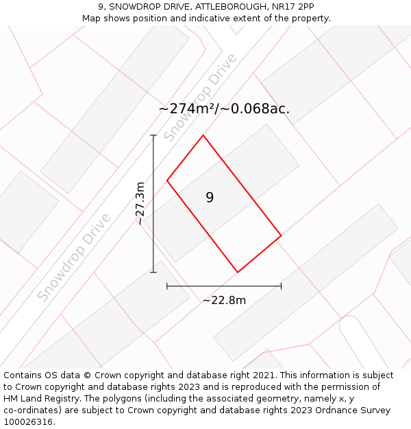 9, SNOWDROP DRIVE, ATTLEBOROUGH, NR17 2PP: Plot and title map
