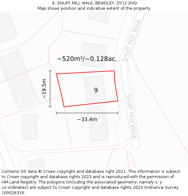 9, SNUFF MILL WALK, BEWDLEY, DY12 2HG: Plot and title map