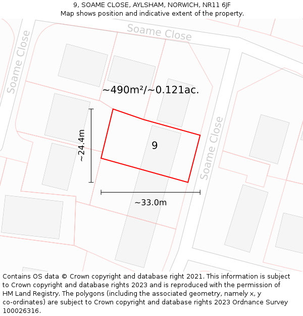 9, SOAME CLOSE, AYLSHAM, NORWICH, NR11 6JF: Plot and title map