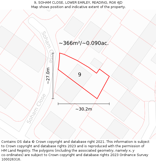 9, SOHAM CLOSE, LOWER EARLEY, READING, RG6 4JD: Plot and title map