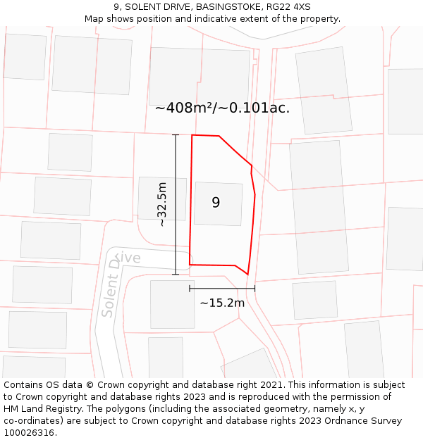 9, SOLENT DRIVE, BASINGSTOKE, RG22 4XS: Plot and title map