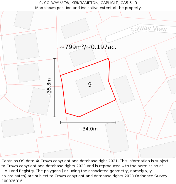 9, SOLWAY VIEW, KIRKBAMPTON, CARLISLE, CA5 6HR: Plot and title map