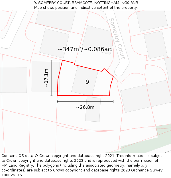 9, SOMERBY COURT, BRAMCOTE, NOTTINGHAM, NG9 3NB: Plot and title map