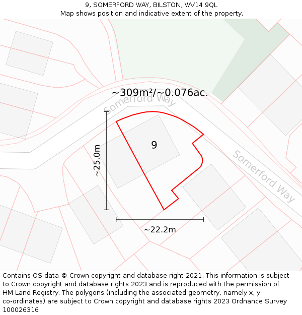 9, SOMERFORD WAY, BILSTON, WV14 9QL: Plot and title map
