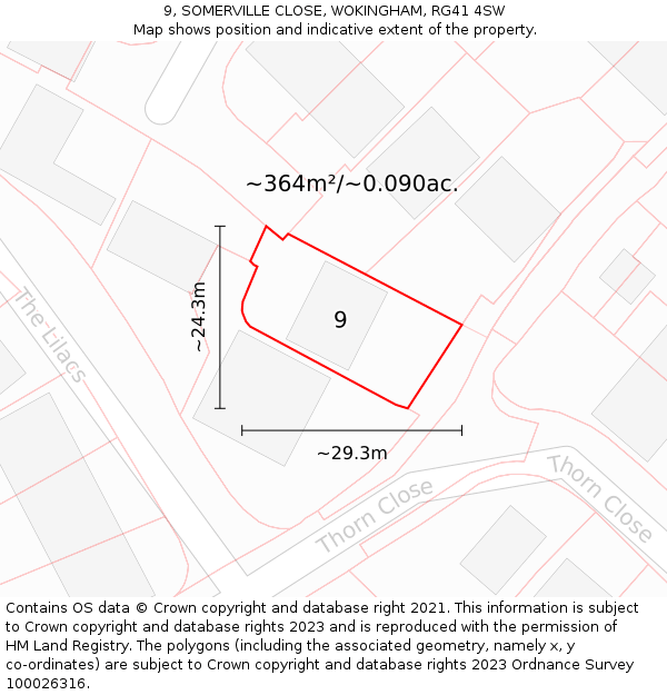 9, SOMERVILLE CLOSE, WOKINGHAM, RG41 4SW: Plot and title map