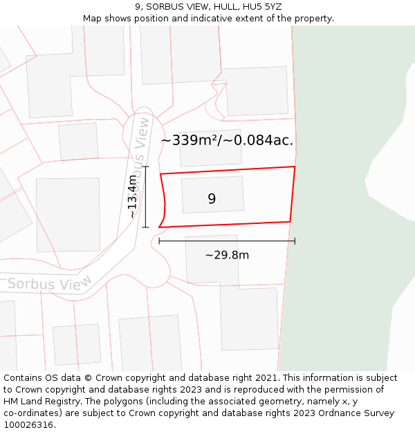 9, SORBUS VIEW, HULL, HU5 5YZ: Plot and title map