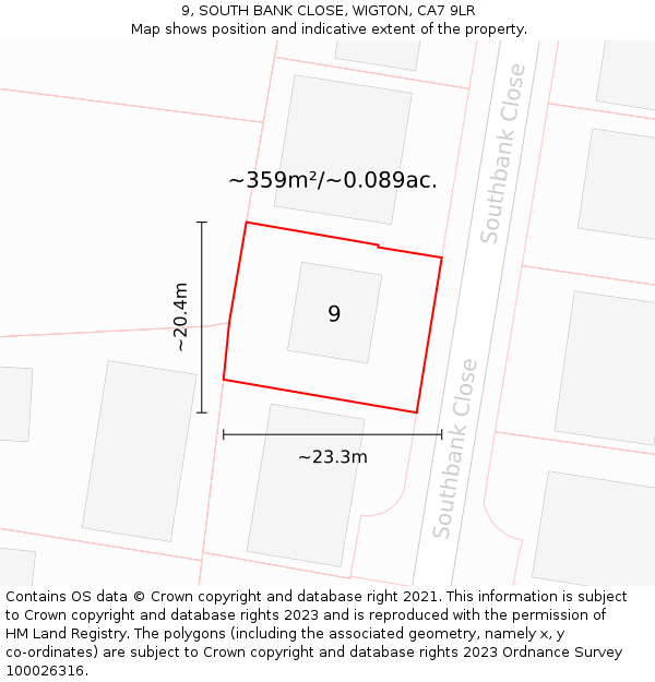 9, SOUTH BANK CLOSE, WIGTON, CA7 9LR: Plot and title map