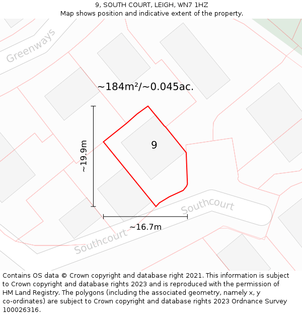 9, SOUTH COURT, LEIGH, WN7 1HZ: Plot and title map