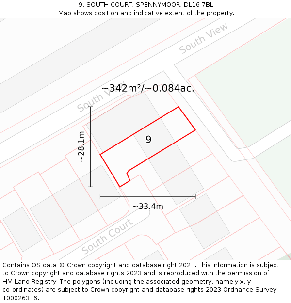 9, SOUTH COURT, SPENNYMOOR, DL16 7BL: Plot and title map