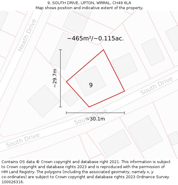 9, SOUTH DRIVE, UPTON, WIRRAL, CH49 6LA: Plot and title map