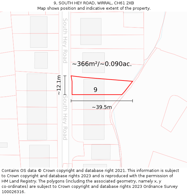 9, SOUTH HEY ROAD, WIRRAL, CH61 2XB: Plot and title map