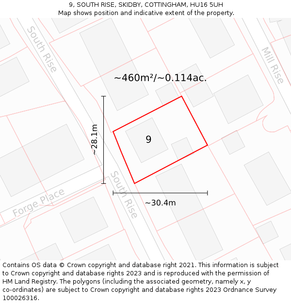 9, SOUTH RISE, SKIDBY, COTTINGHAM, HU16 5UH: Plot and title map