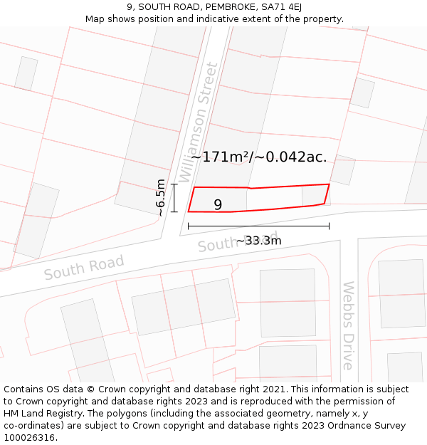9, SOUTH ROAD, PEMBROKE, SA71 4EJ: Plot and title map