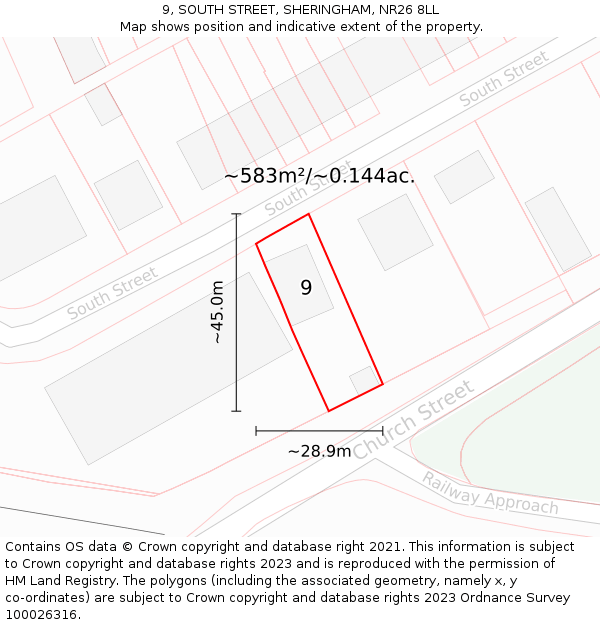 9, SOUTH STREET, SHERINGHAM, NR26 8LL: Plot and title map