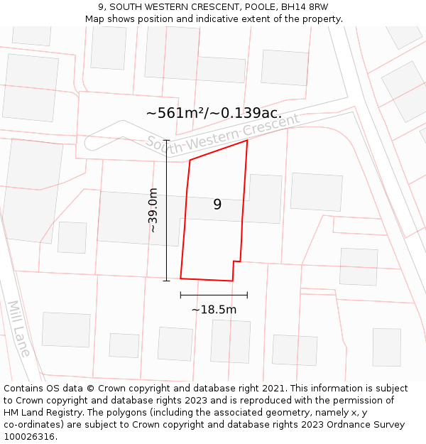 9, SOUTH WESTERN CRESCENT, POOLE, BH14 8RW: Plot and title map