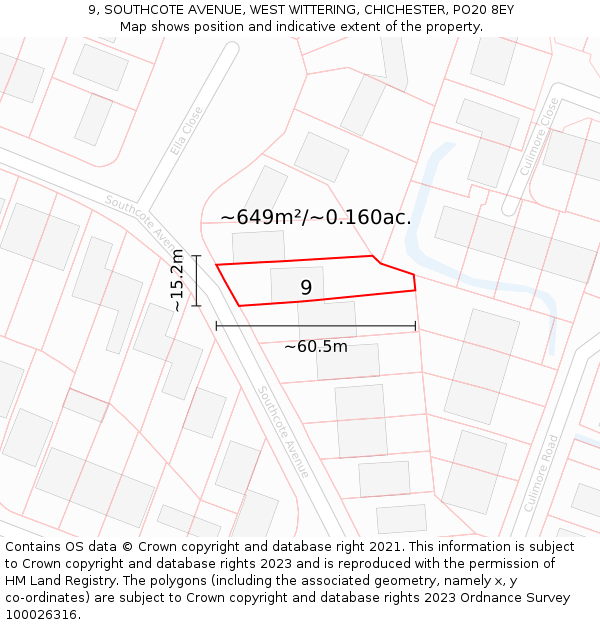 9, SOUTHCOTE AVENUE, WEST WITTERING, CHICHESTER, PO20 8EY: Plot and title map