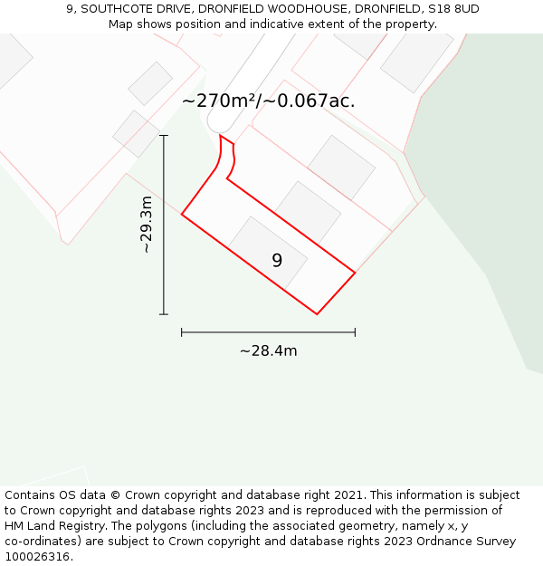 9, SOUTHCOTE DRIVE, DRONFIELD WOODHOUSE, DRONFIELD, S18 8UD: Plot and title map