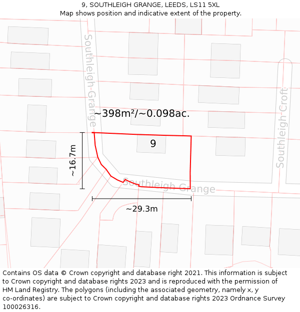 9, SOUTHLEIGH GRANGE, LEEDS, LS11 5XL: Plot and title map
