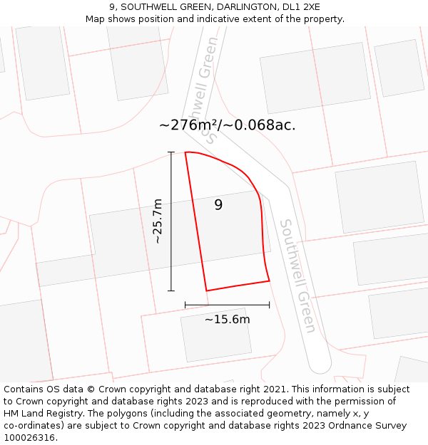 9, SOUTHWELL GREEN, DARLINGTON, DL1 2XE: Plot and title map