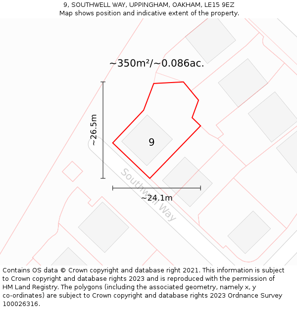 9, SOUTHWELL WAY, UPPINGHAM, OAKHAM, LE15 9EZ: Plot and title map