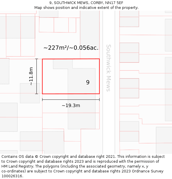 9, SOUTHWICK MEWS, CORBY, NN17 5EF: Plot and title map